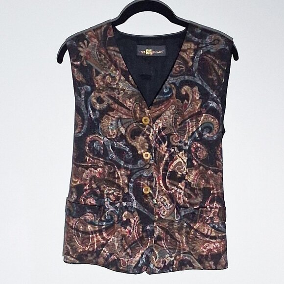 Bohemian black paisley vest, vintage tapestry waistcoat for women, adjustable - Picture 1 of 13